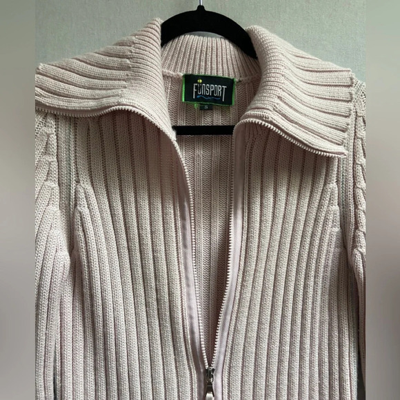 Funsport Y2K ribbed high neck  full zip wool blend sweater cardigan Sz S - Picture 3 of 7